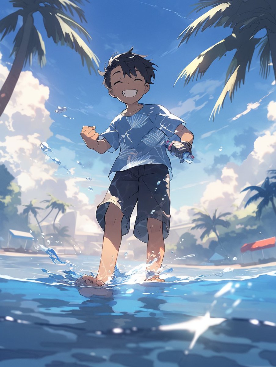 rotasukeAI's tweet image. かわいい子と真夏の海で