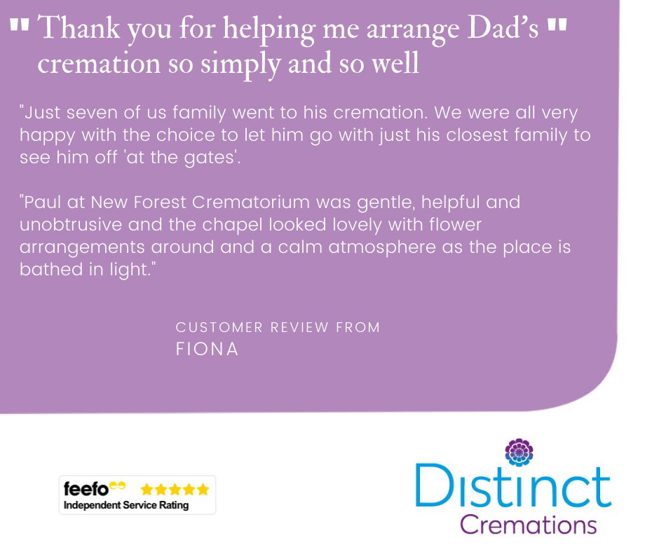 ⭐ Thank you to Fiona for her customer review last week. It's lovely to hear such heartwarming words about our new Personal Cremation service and the care we have afforded the family at this difficult time.