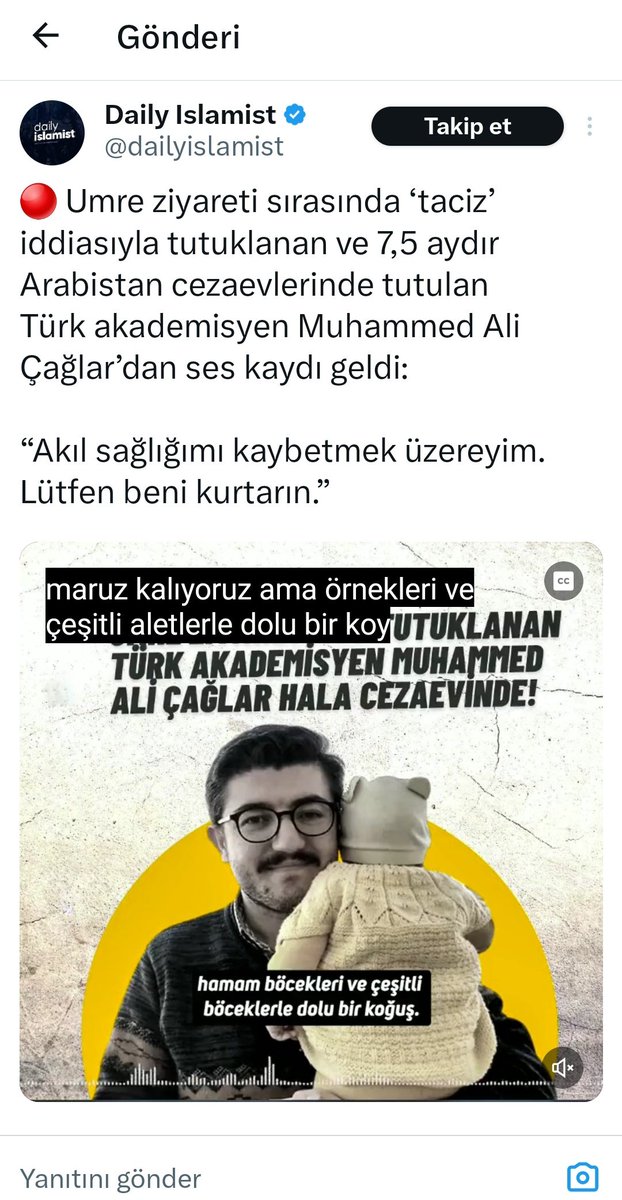 Türkiye'de şeriat üzerine çalışan Akademisyen Muhammed Ali Çağlar, şeriatın olduğu Arabistan'da, eğildiğinde kafası yanlışlıkla bir kadının kalçasına çarptığı için "tacizden" cezaevine atıldı. Üstelik hamam böcekleriyle dolu, yatağı olmayan 120 kişilik bir koğuşa atmışlar. Şeriat