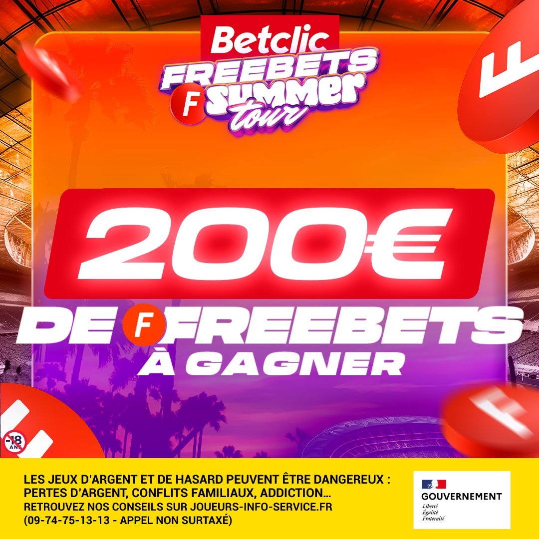 Betclic's tweet image. 👀 On prend les mêmes et on recommence ? #FreebetsSummerTour 

😍 10 x 20€ de Freebets à gagner ! 

🔁 RT + Follow @Betclic
✍️ Commente #FreebetsSummerTour (autant de fois que tu veux)
