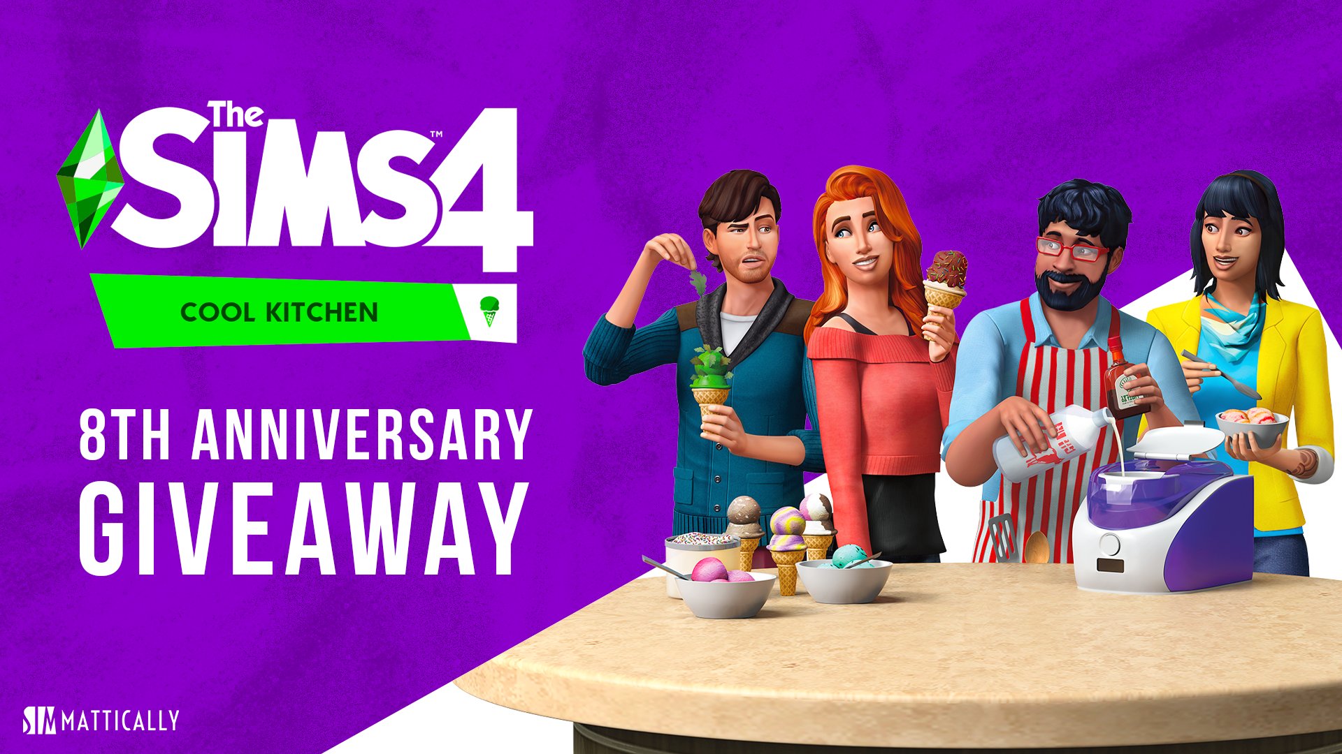 SimMattically on X: GIVEAWAY! The Sims 4 Cool Kitchen Stuff Pack was  released (almost) 8 years ago - on August 11, 2015. The pack introduced the  Sweet Tooth Ice Cream Machine which