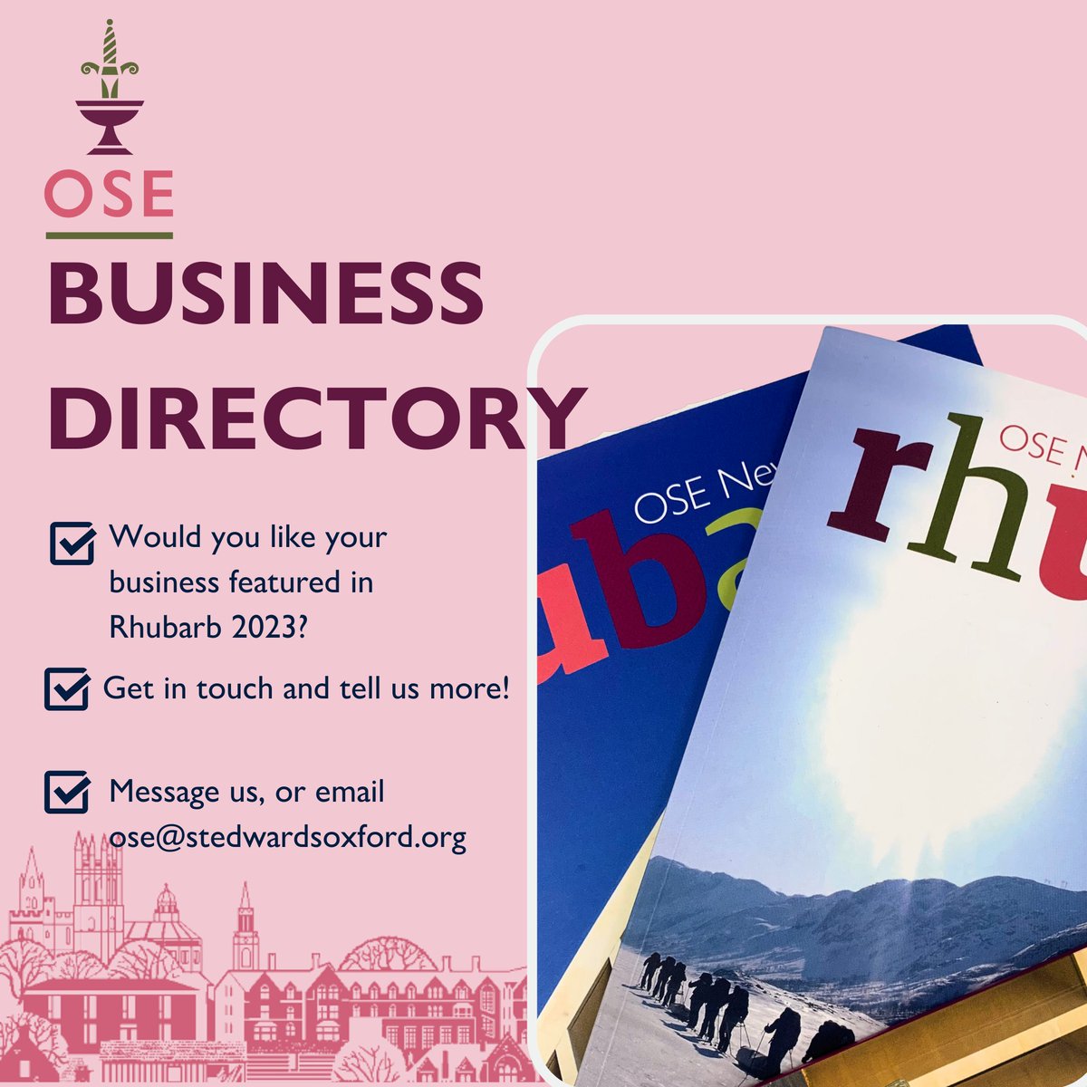 Are you running your own business?

Rhubarb 2023 will feature an 'OSE Business Directory', making it even easier for OSE to connect and support eachother's business ventures.

If you would like your business to be included in the upcoming magazine, then get in touch asap!