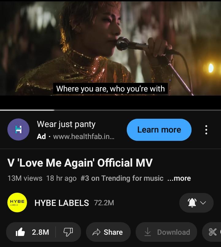 Ah__excujj__mee's tweet photo. @VTrendSongs It's 3:30 pm

STREAM LOVE ME AGAIN MV
TAEHYUNG LOVE ME AGAIN
#V_LoveMeAgain https://t.co/C9mAmhwvZ2