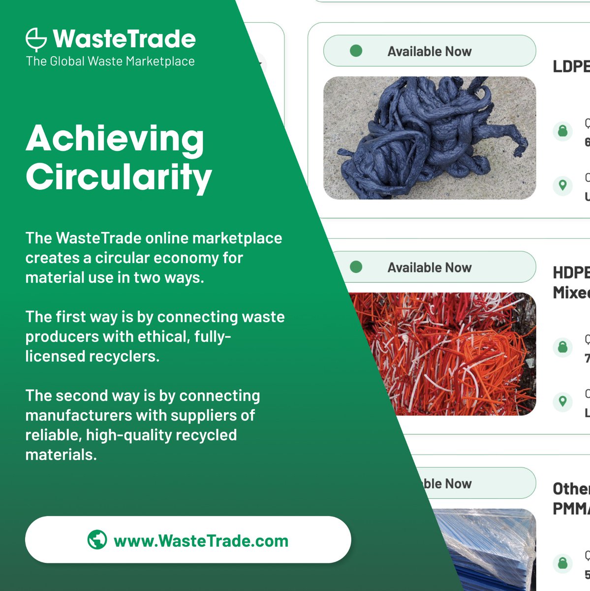 wastetrade's tweet photo. The WasteTrade online marketplace is driving the transition to a global circular economy by increasing the efficiency of the global recycling and waste management industries.

Web: https://t.co/Ne1073pjvf

#waste #recycling #wastemanagement #circulareconomy #plasticrecycling https://t.co/vPTMZH1uFQ