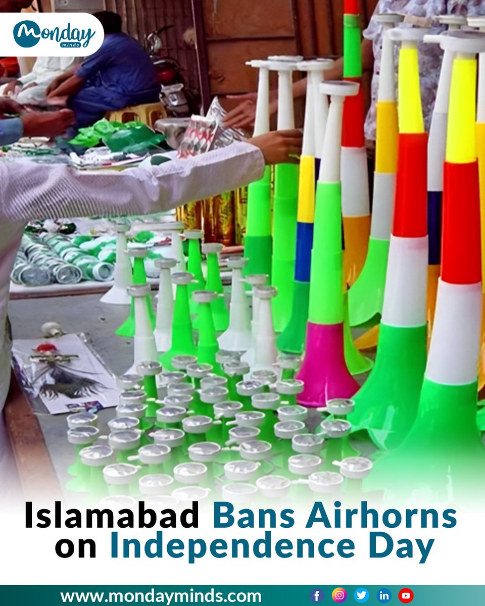 The federal administration has banned the use of airhorns within Islamabad on Independence Day (August 14). #Mondayminds #WeatherUpdate #AsimMunirGhaddar #Jailer #ShehnaazGill #CypherLeaked