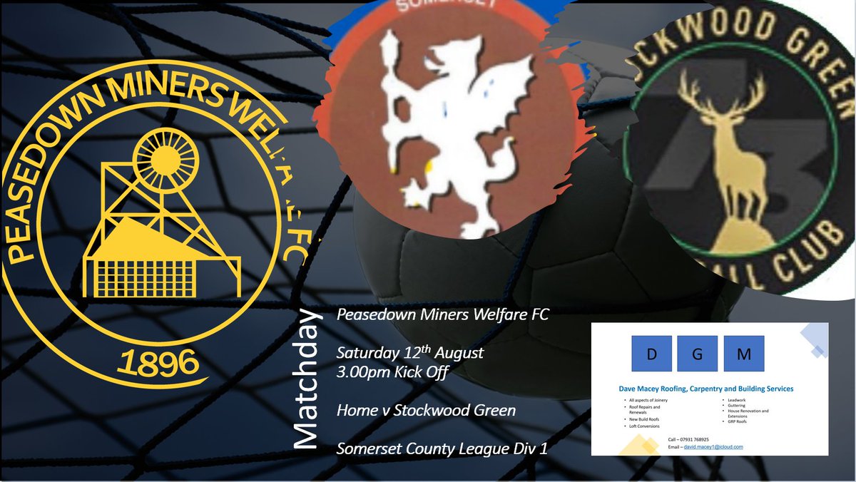 Our first game of the new season on Saturday with the visit of <a href="/StockwoodGreen/">Stockwood Green FC</a>  KO 3pm @ The Rec
Game sponsored by DGM Carpentry and Roofing.
Come down and support the lads in Somerset County League Div 1

#UPTHEDOWN