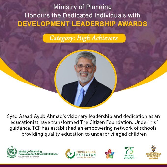TCFPak's tweet photo. Proud to share The Ministry of Planning & Development @GovtofPakistan honoured Syed Asaad Ayub Ahmad, President & CEO, TCF, with a development leadership award for his visionary leadership & dedication as an educationist. @PlanComPakistan
#ChangeBeginsWithEducation #PakDevAwards https://t.co/QzDUZwNU9D