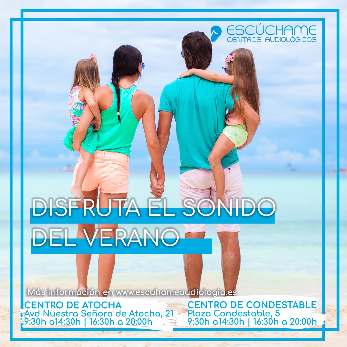 DISFRUTA EL SONIDO DEL VERANO🌊

Este #verano disfruta del mar y la piscina de forma segura. Acude a nuestros centros audiológicos donde nuestros especialistas te descubrirán la gran variedad de productos para el cuidado de tus oídos en verano, como los moldes a medida 👂