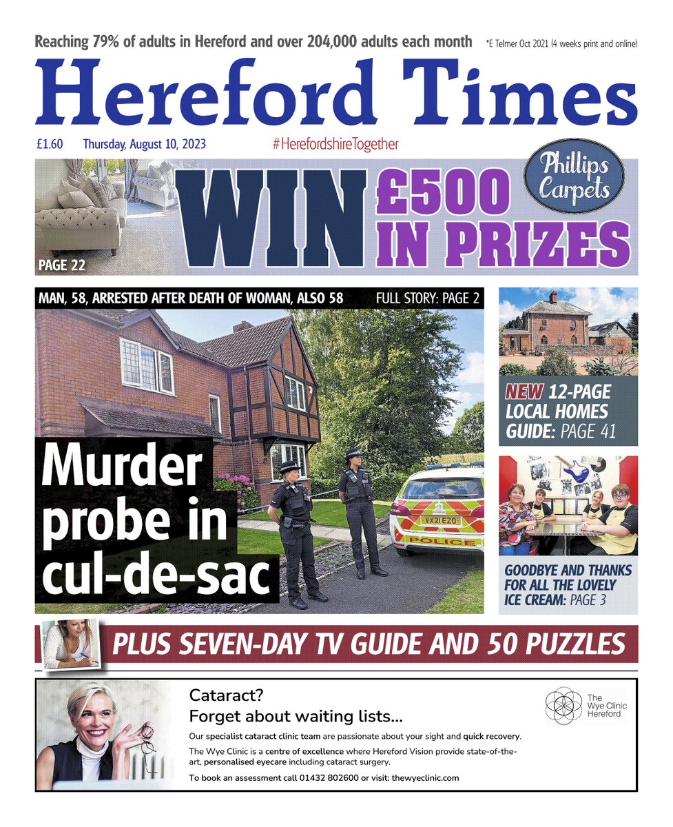 This week's Hereford Times front page. Make your local newspaper part of your weekend.