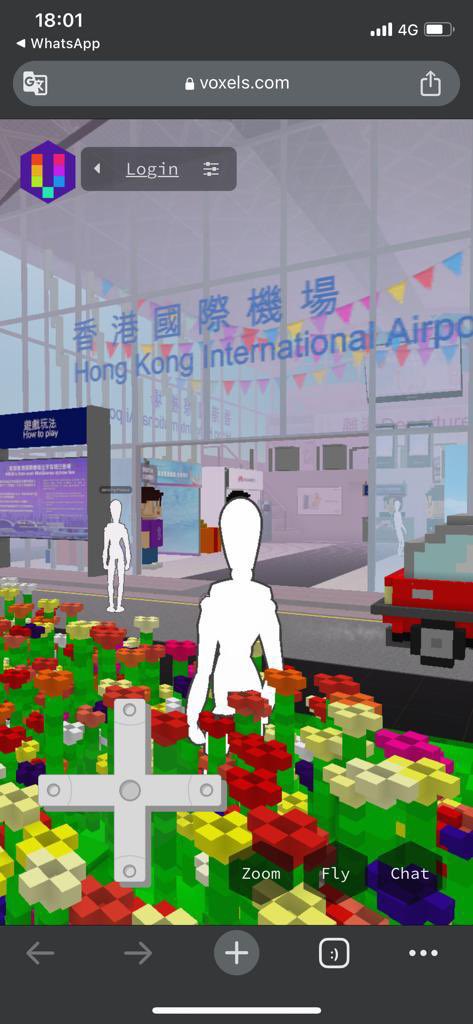 borgetsebastien's tweet photo. When you land in Hong Kong🇭🇰, the first thing you see is the @hkairport Metaverse 🔥 

It's a very simple game on @cryptovoxels where you can earn an NFT as you participate in a treasure hunt. 

Good it's in Voxel Art 👍 https://t.co/TbgTOkOUua