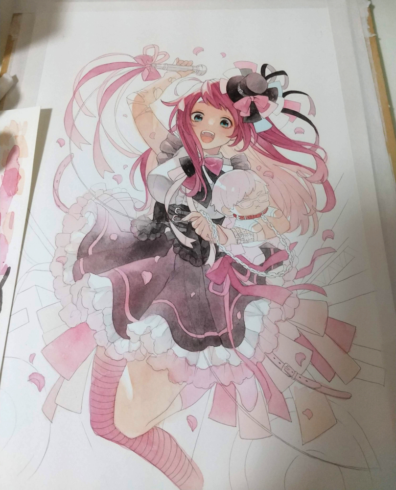 「新刊表紙の透明水彩作業工程 頑張って描いたので是非お手に取って見て下さい～ #C」|ヤマグチのイラスト