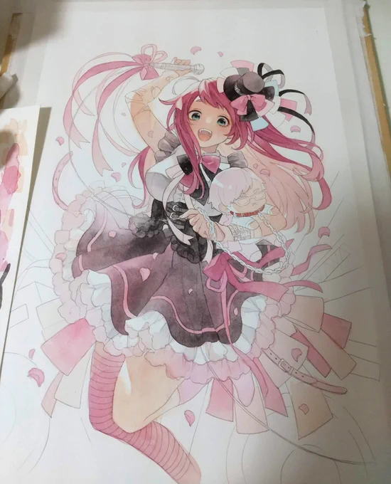 新刊表紙の透明水彩作業工程 頑張って描いたので是非お手に取って見て下さい～ #C102 #ゾンビランドサガ #ゾンサガ #源さくら