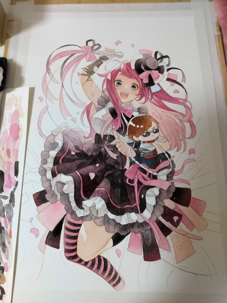 「新刊表紙の透明水彩作業工程 頑張って描いたので是非お手に取って見て下さい～ #C」|ヤマグチのイラスト