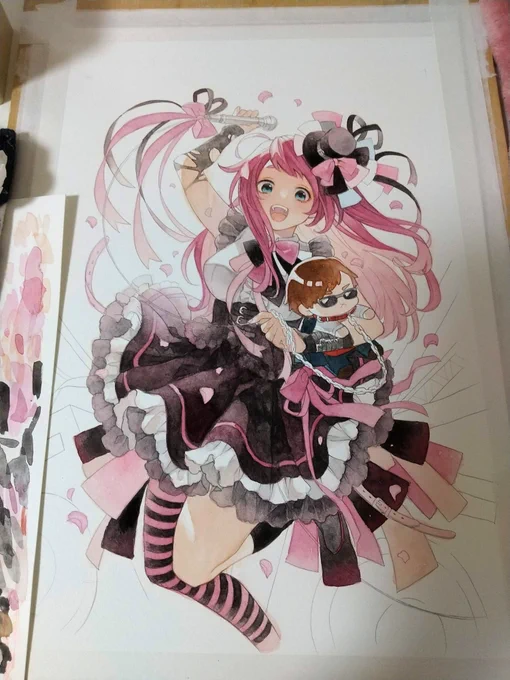 新刊表紙の透明水彩作業工程 頑張って描いたので是非お手に取って見て下さい～ #C102 #ゾンビランドサガ #ゾンサガ #源さくら