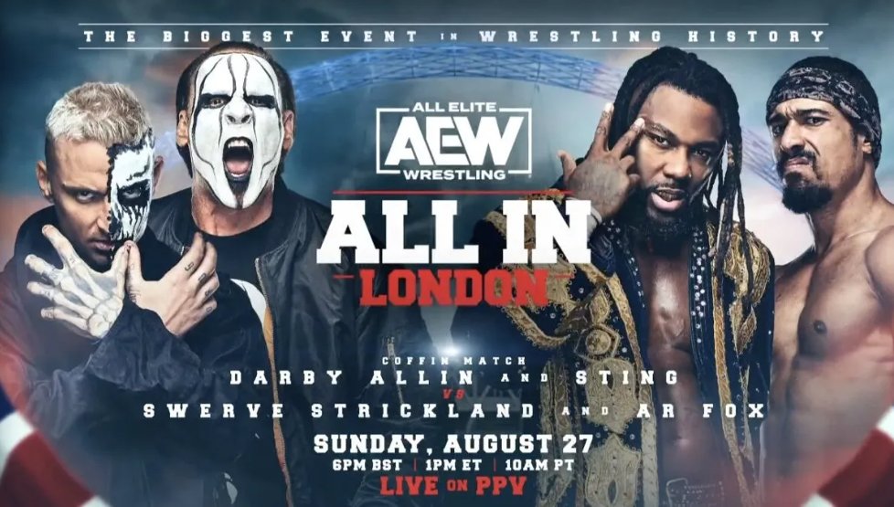 Zona_Wrestling's tweet image. AEW: Sting torna, sarà Coffin Match insieme a Darby Allin vs Strickland &amp;amp; AR Fox ad All In! zonawrestling.net/aew-sting-torn…
#AEW #allin #ARFOX #DarbyAllin #sting #SwerveStrickland