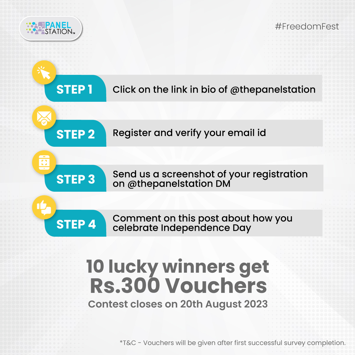 TPS_India's tweet photo. Earn Amazon vouchers and make the most out of the Independence Sale from your favorite brands!
Register here - https://t.co/hS9A8zEUcG

#thepanelstation #tps #onlinesurvey #paidsurvey #earnmoney  #makemoneyonline #independenceweek #freedomday #freedomdaysale #amazonvouchers https://t.co/Imewf420pZ
