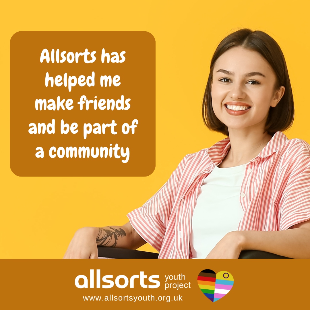 'Allsorts has helped me make friends and be part of a community' Find out more about our LGBT+ youth groups, activities & one-to-one support across Sussex at l8r.it/cgNo 🌈 #LGBT #YouthService #Sussex #Pride