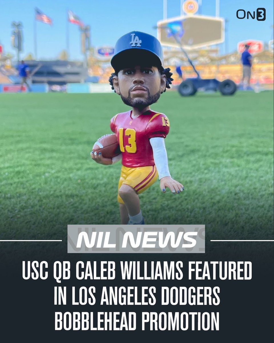 Reigning Heisman Trophy winner Caleb Williams will be featured tonight in a bobblehead giveaway at the Los Angeles Dodgers game. More from @AndyWittry: on3.com/nil/news/caleb…