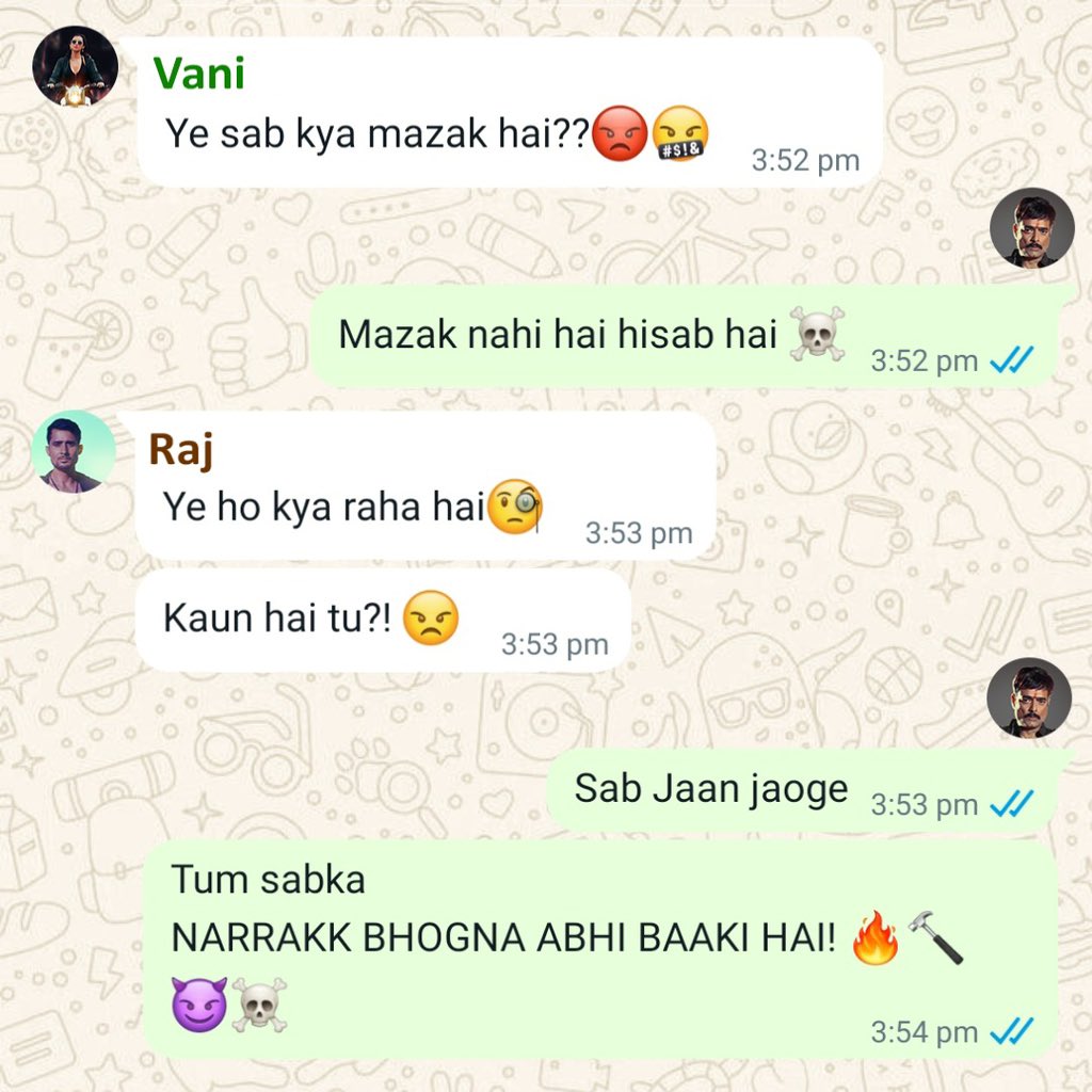 narrakkmovie's tweet photo. Ooohh… we just got our hands on Narrakk’s group chat!
And it only added to the fear and anticipation 🤯🫣
Yeh Laal Singh ki Chetawni hai ya Dhamki????? 😳
Shayad kal pata chalega🤷🏻‍♀️

@S_Y_Productions @SandeepYadav_
@RahulKSingh999 @JPStarPictures
@ActorASingh @brijkala https://t.co/FzLTrBQsEh