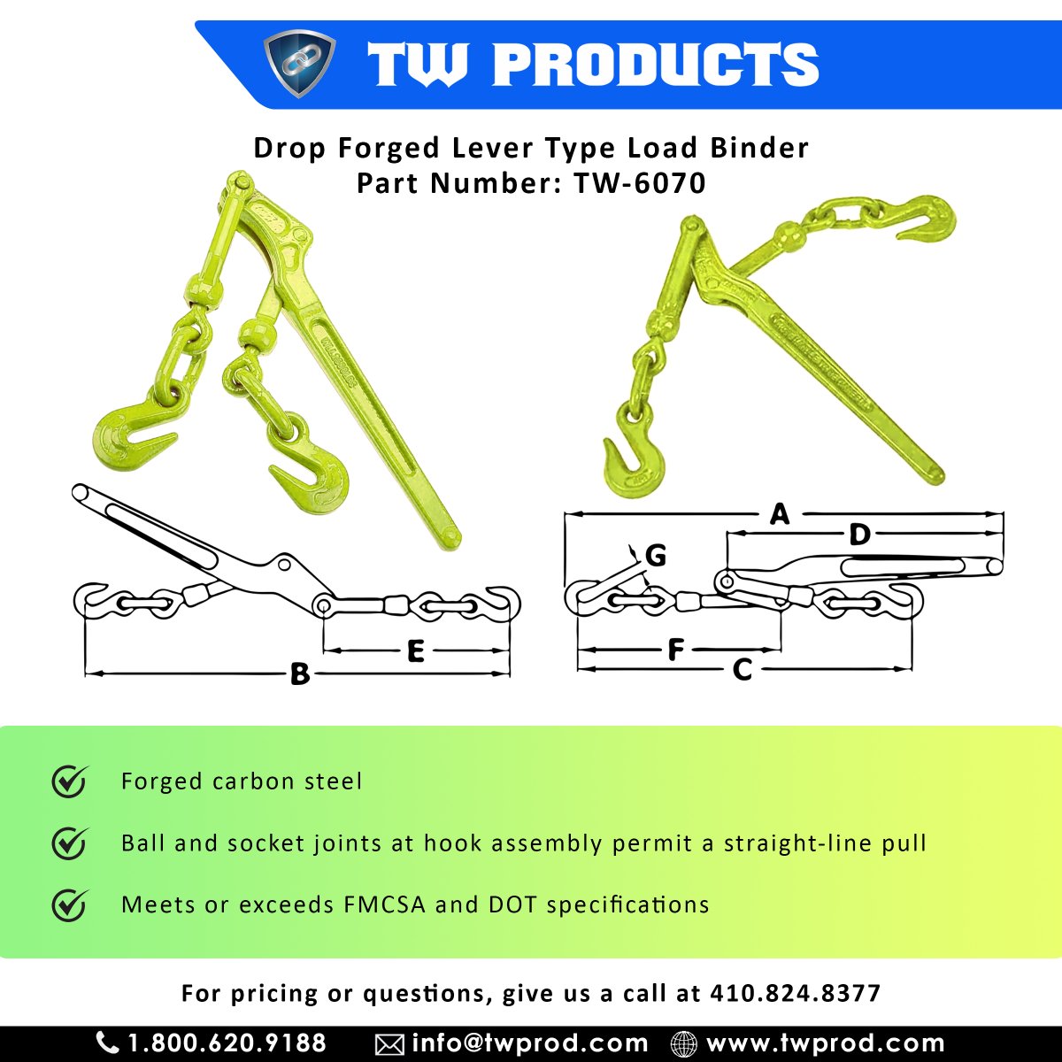 TW_Products's tweet image. Ensure the safety and stability of your loads with TW Products' lever-type load binders. Contact us today to learn more about our high-quality rigging solutions and how they can benefit your business. #TWProducts #LoadBinders #CargoSecurity #RiggingSolutions