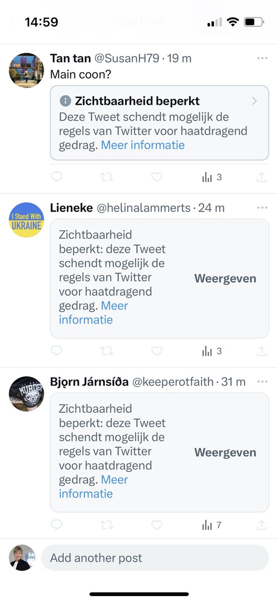 mevrouwadvocaat's tweet photo. Holy moly, @elonmusk, please do something about the policy. The tweet and reactions are about a cat! https://t.co/JnMJbIYEOn