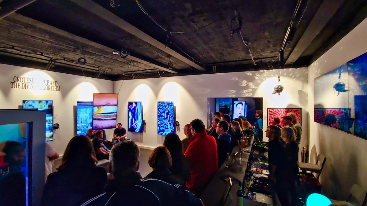 collective_flux's tweet photo. Great artist talk and interview at 'The Divine Algorithm' Soloshow. Special Thanks go out to @ALLINNFT77 for supporting the night and setting up the stage for the great interview!🙏
#nft #allinnft #collaboration #nftcommunity https://t.co/rLLsoRuapA