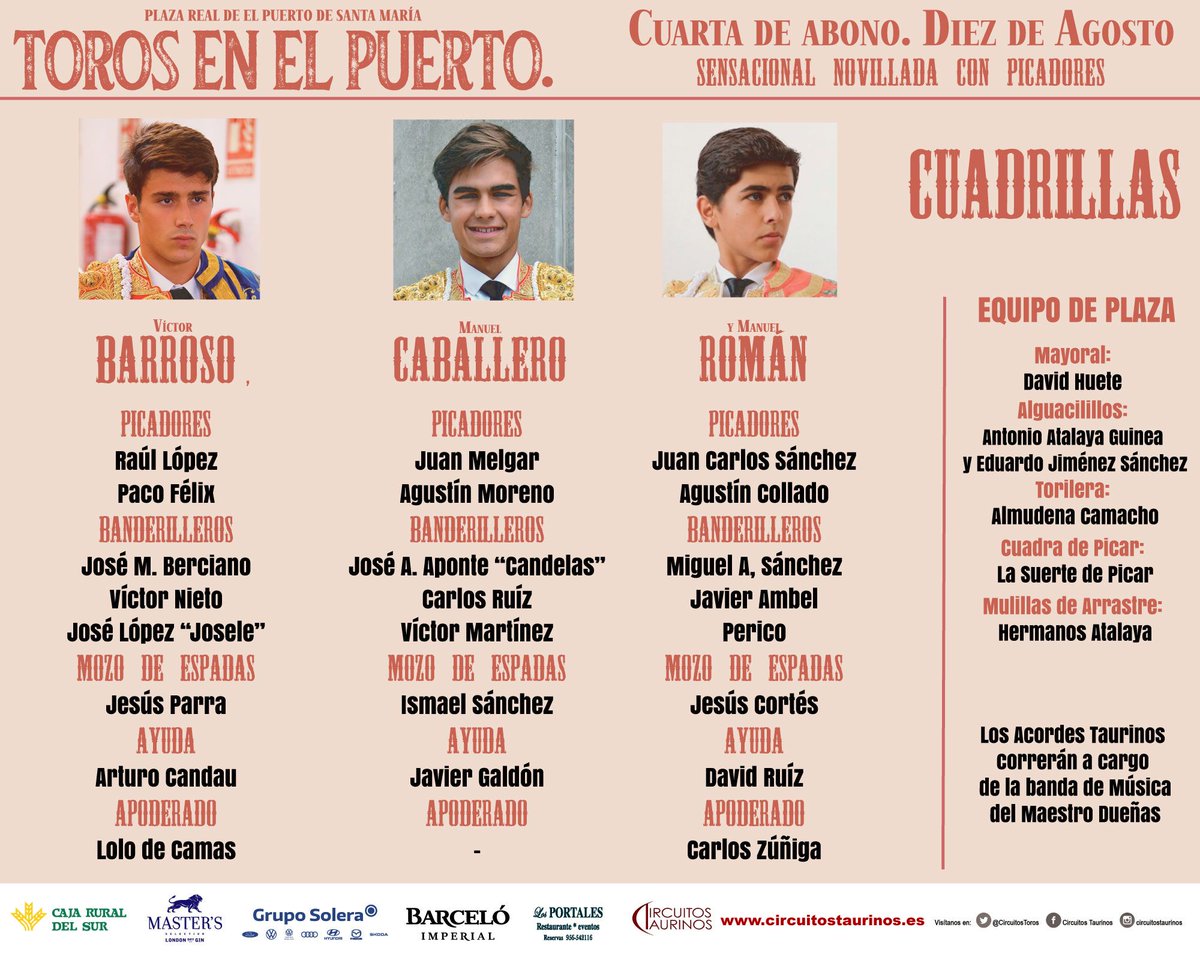 PlazadeElPuerto's tweet photo. #NOVILLADA #10DEAGOSTO 
Sorteados los novillos de La Cercada para la 4ª de abono en la Plaza Real de El Puerto de Santa María en un cartel compuesto por los novilleros Víctor Barroso, Manuel Caballero y Manuel Román https://t.co/xbeK5oaNTv
