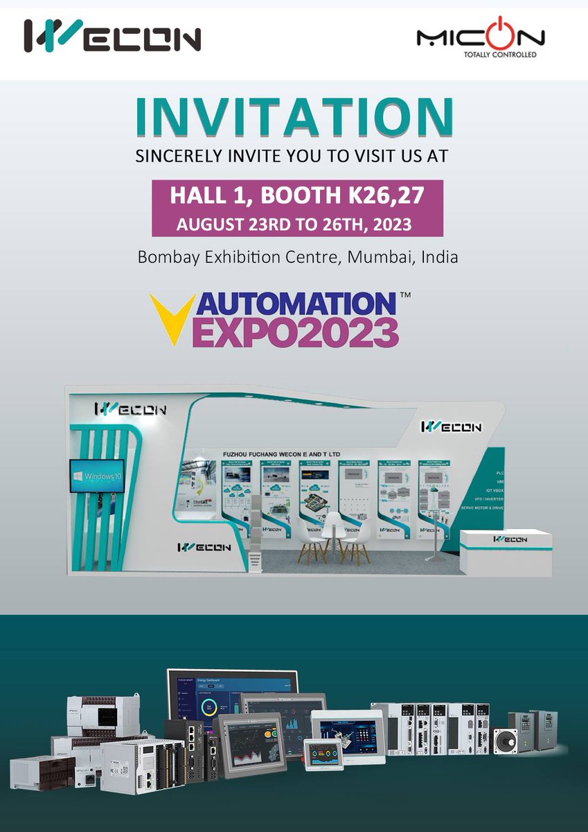 WeconTechnology's tweet image. 📷📷 Wecon is again in Automation Expo2023 India
We will show you our newest EtherCAT LX6V PLC and VD3E Servo in the exhibition.
Pls let me know if you are there at that time. Welcome! 📷📷
#AutomationExpo