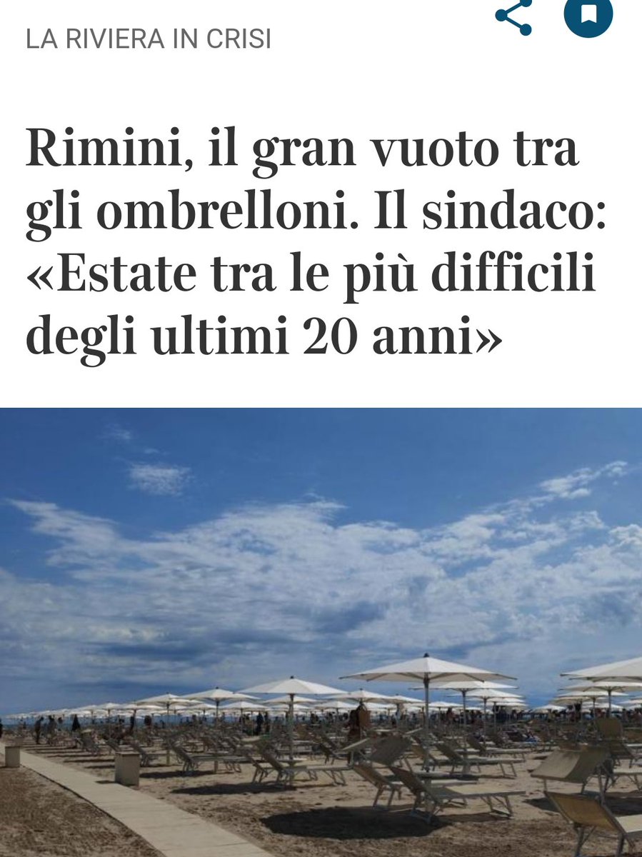 A forza di speculare su LETTINI e OMBRELLONI, ecco il risultato: '#Riviera in crisi'. E non solo la Riviera. Bene gli sta. Adesso piangete sul LATTE VERSATO mentre gli italiani rivedono le loro abitudini di viaggio.