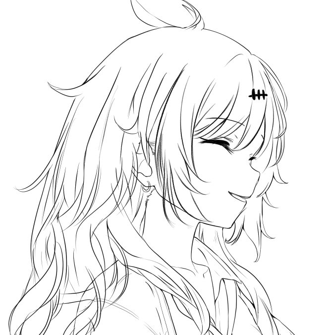 今まで横顔のアニメ口(最近はちゃんと描かれてる事も多いみたいです!)が描けなくてずっと立体考えて描いてましたが、セルの関係で口だけを独立させるためだけの手法だと思ってましたがイラスト的にも映える時ありますね!
今回やって思いました!
