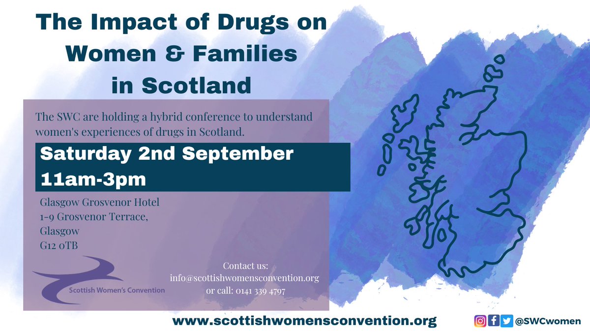 SWCwomen's tweet photo. On Saturday 2nd September we are hosting a Hybrid Conference in Glasgow on 'The Impact of Drugs on Women &amp; Families in Scotland.' 

We are please to announce our panel of speakers:

Video by Elena Whitham MSP, Minister for Drugs &amp; Alcohol Policy. (1/2) https://t.co/w0nLz73Szq