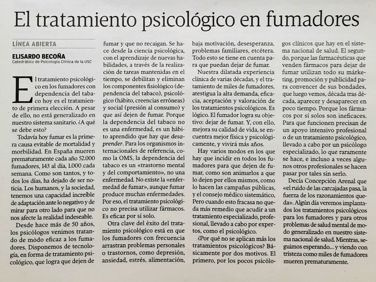 El tratamiento psicológico en fumadores. La Voz de Galicia