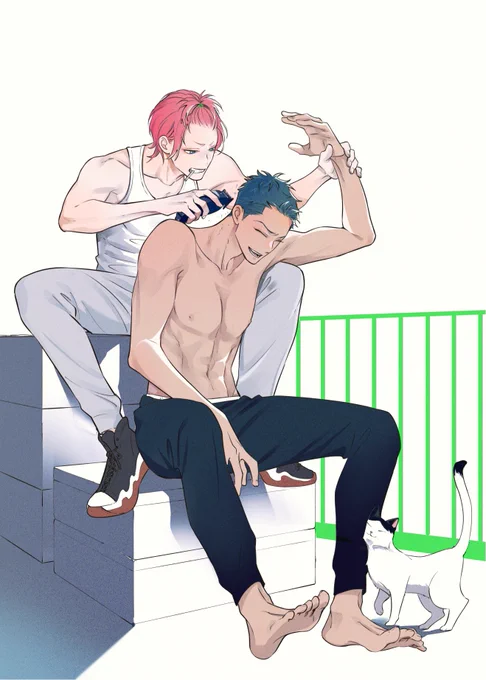 「こそばいかって!」 「動くな!ハゲるぞ!」  #長浜とべ