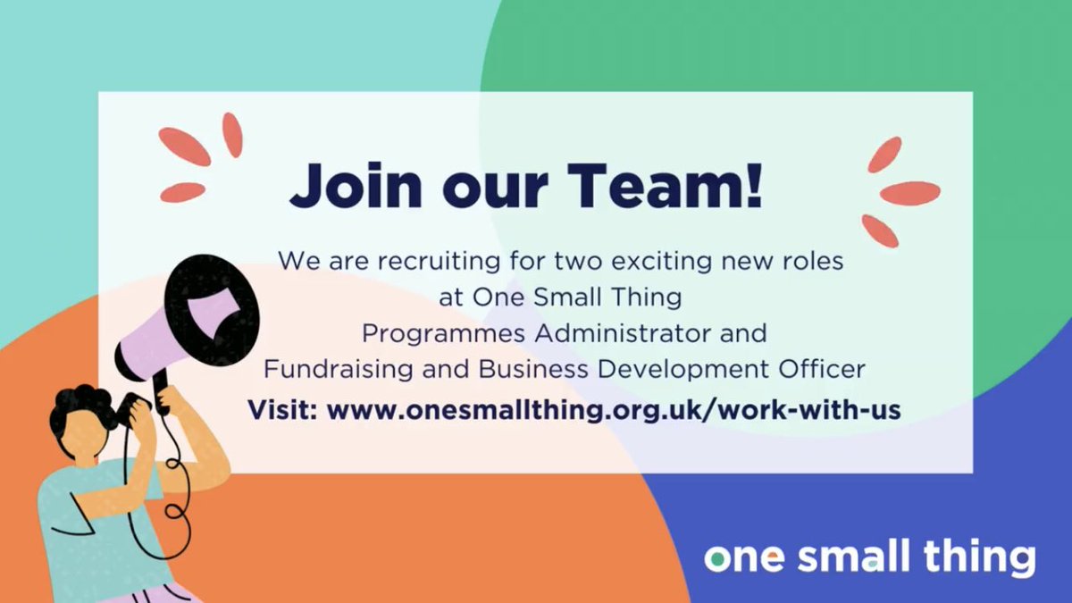 📣#Wearehiring! Want to join our small, friendly #team? Check out our current vacancies👀

✨ Fundraising and Business Development Officer 
✨ Programmes Administrator 

Visit our website for all details on how to apply👇 #joinourteam #nowhiring 

onesmallthing.org.uk/work-with-us