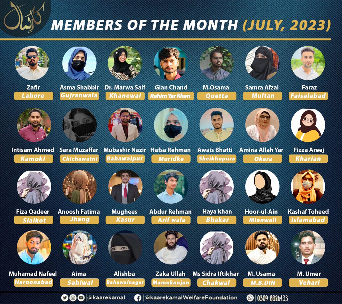 Kaar e Kamal compliments all the members of the month of 28 cities of month July 2023.

#donateforafterlife #july #appreciation 
#kaarekamalwelfarefoundation