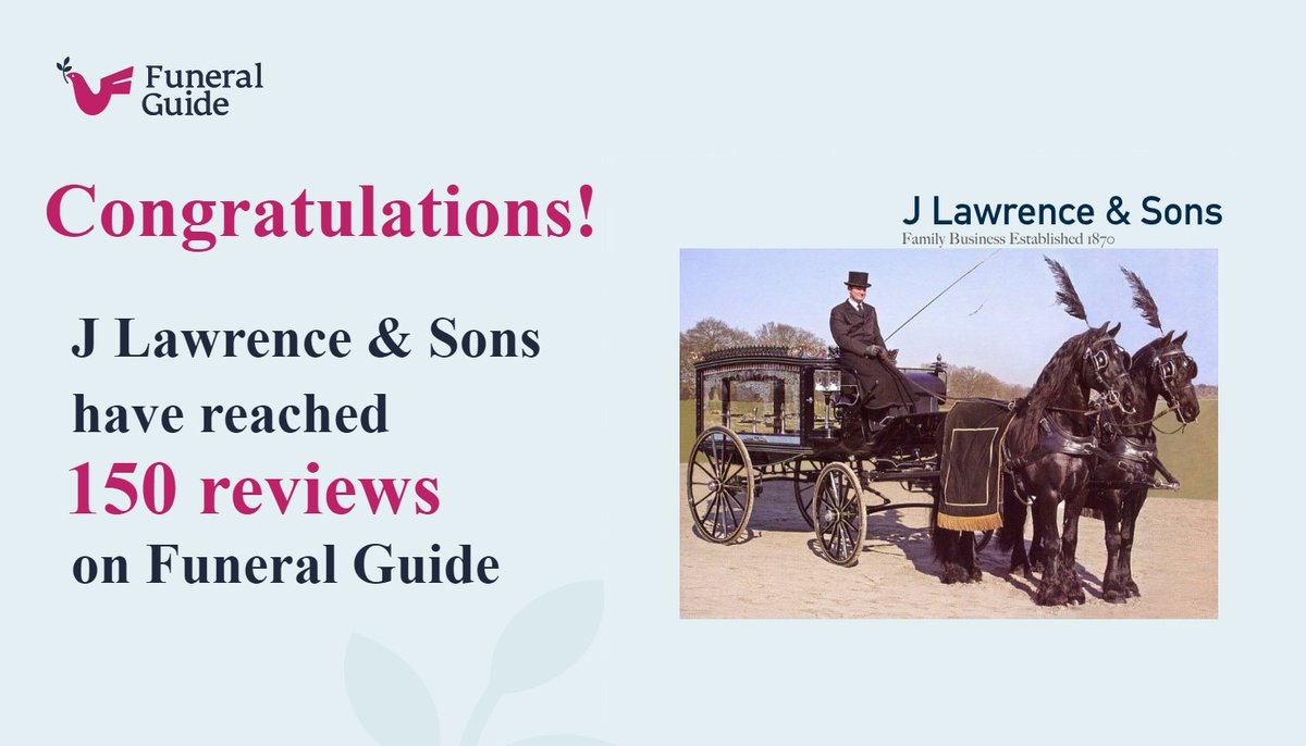 funeralguideUK's tweet photo. Well done to J Lawrence & Sons Undertakers!
With over 150 years of service in Southampton J Lawrence have been providing bereaved families with compassionate funeral arrangements for 4 generations.
#Congratulations! #FuneralGuide https://t.co/43Gsel1Wsh