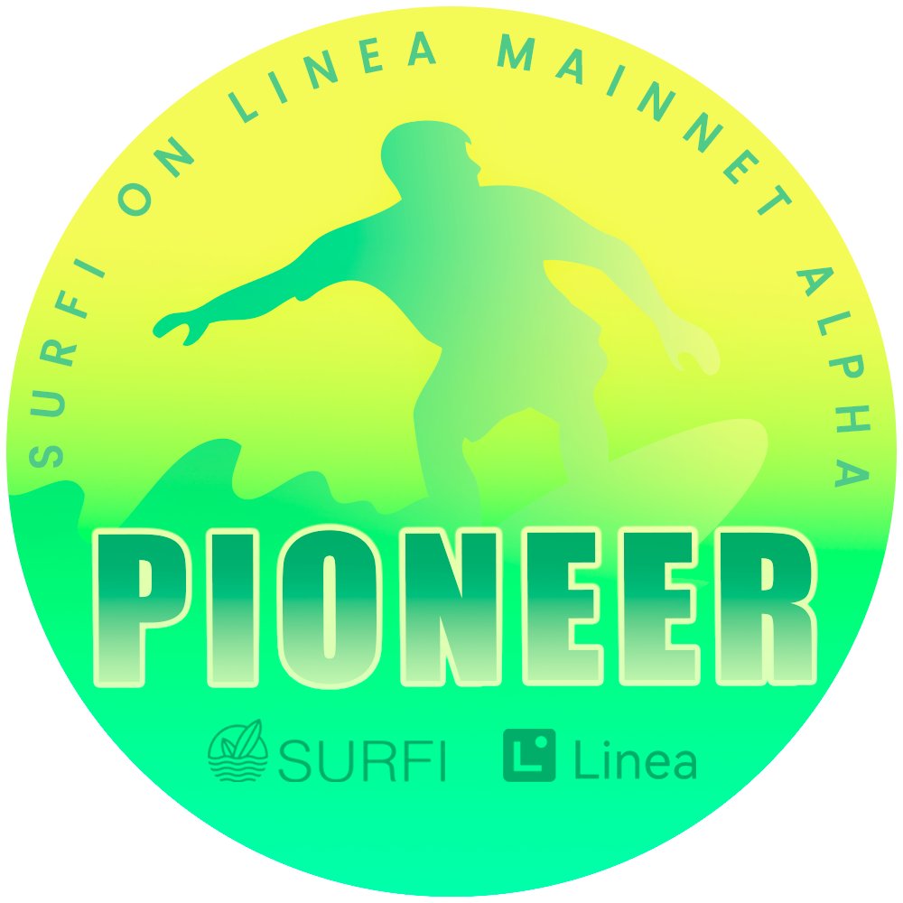 SurFi Mainnet Pionner Badge Campaign is live!

We're thrilled SurFi is launching on Linea Mainnet Alpha! 

🎯 Complete tasks to claim the badge:
galxe.com/surfiio/campai…

🏄🏻 One trading, three interactions: SurFi, Linea and the integrated DEX.

#Linea #Layer2