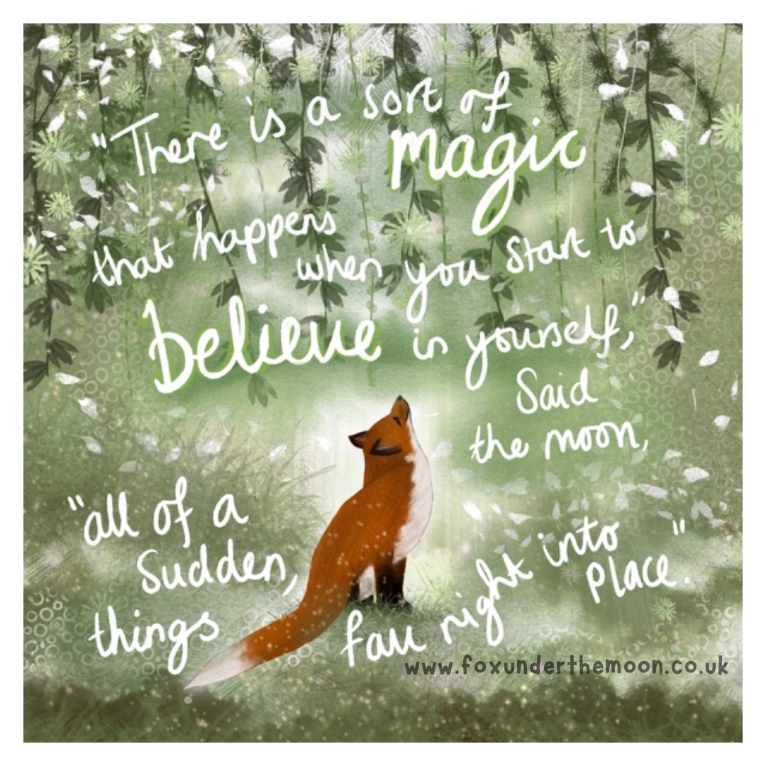 “There is a sort of #magic that happens when you start to #BelieveInYourself ,” said the #moon, “all of a sudden, things fall right into place.”

Available as an #artprint, #greetings card and as a page from my #book ‘To The Moon &amp; Back.

#authorscommunity #SmallBiz #BookTwitter
