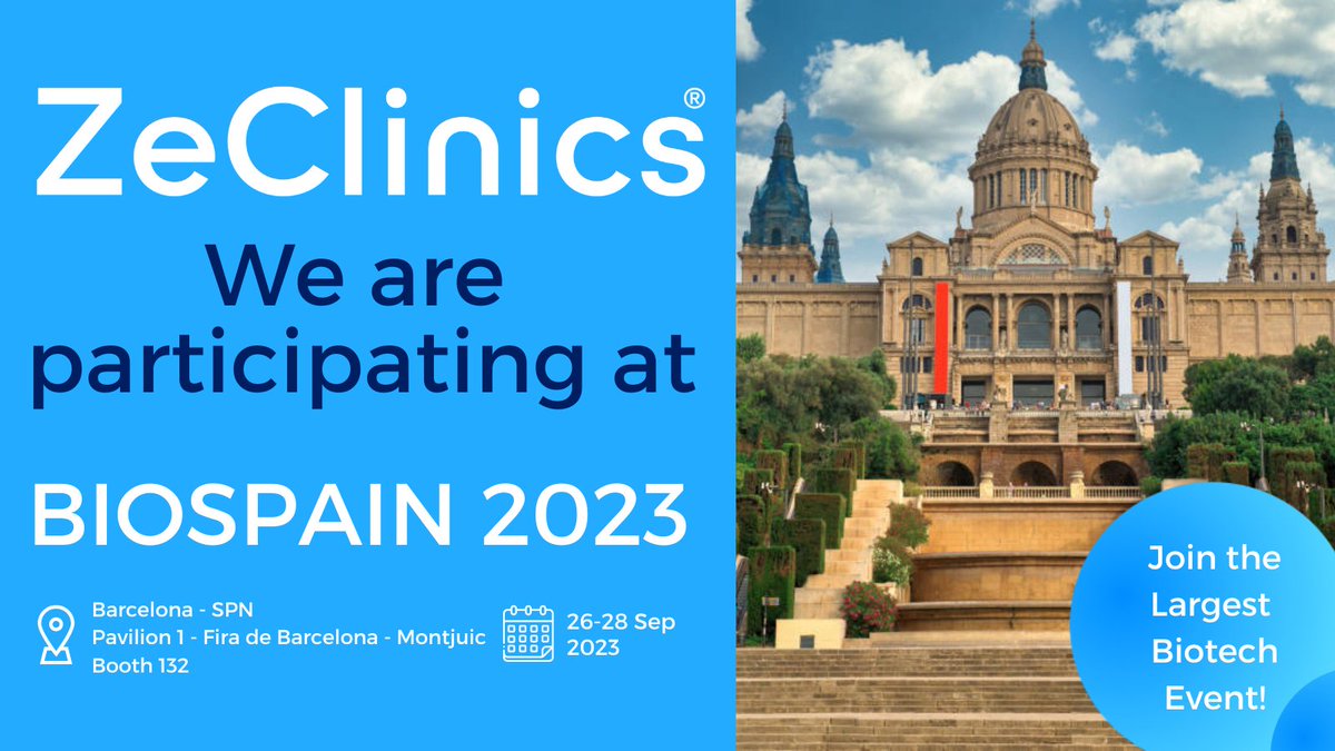 ZeClinics's tweet photo. #ZeEvent | Join us at #BIOSPAIN and be part of the Largest Biotech Event in the World in terms of the number of One-to-one Meetings and Participating Companies! 
📍26-28 Sep 20233 - Booth 132 
👇Register Here: https://t.co/mhyi8U9o9Q https://t.co/qDrE5M5eej