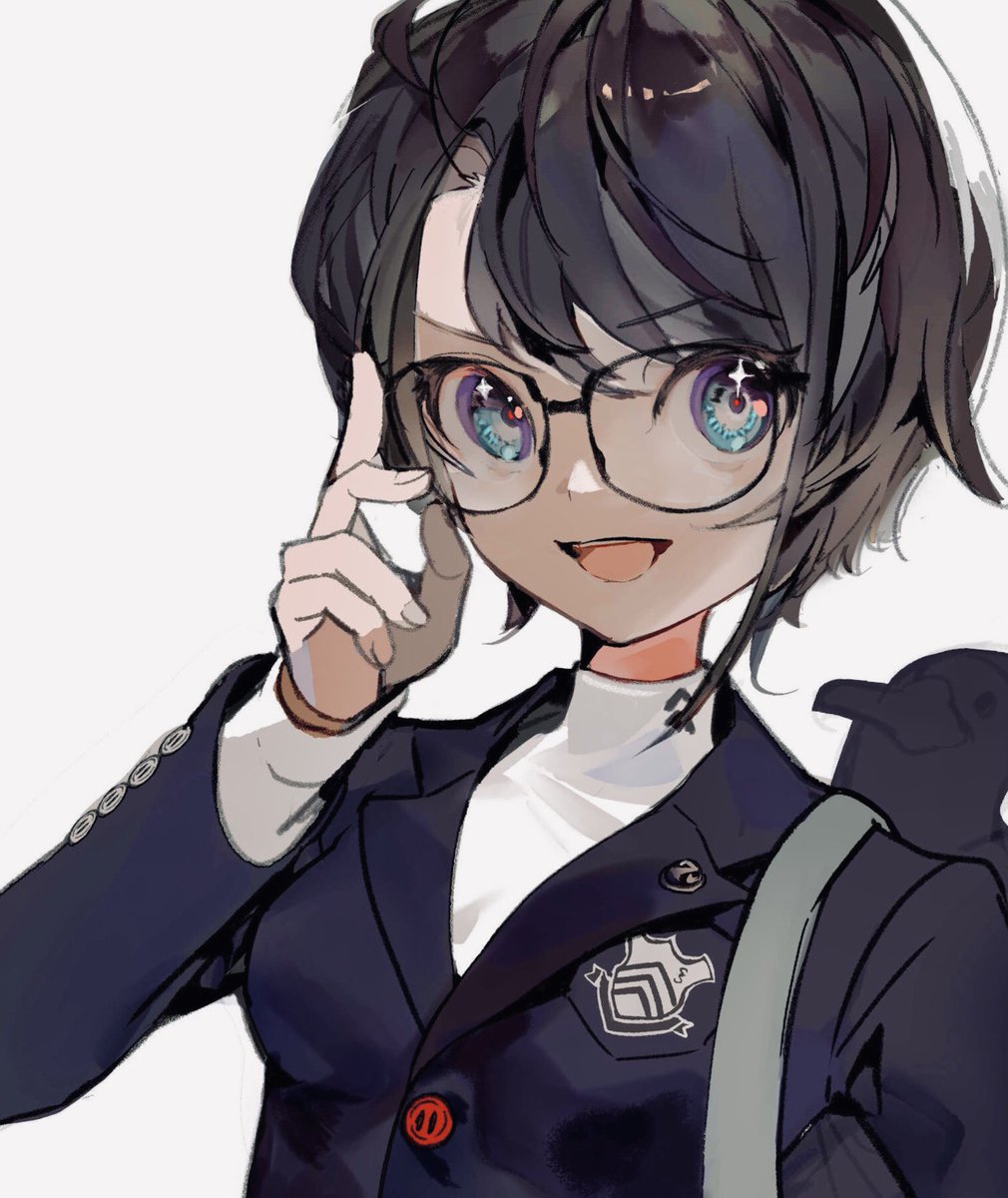 oozora subaru 1girl glasses short hair swept bangs bangs school uniform cosplay  illustration images