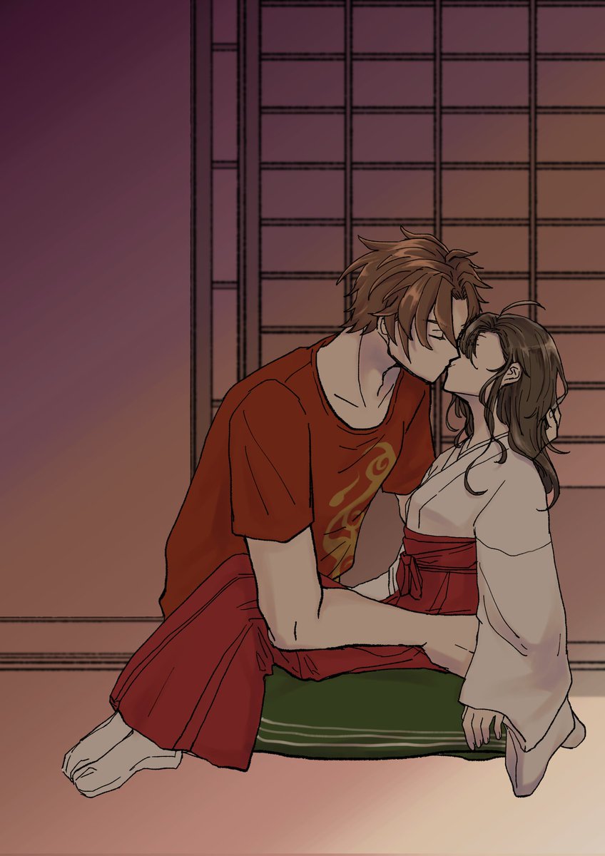 審神者(刀剣乱舞) 「夕方のおてさに※審神者いるしちゅーしてる 」|ひながたのイラスト