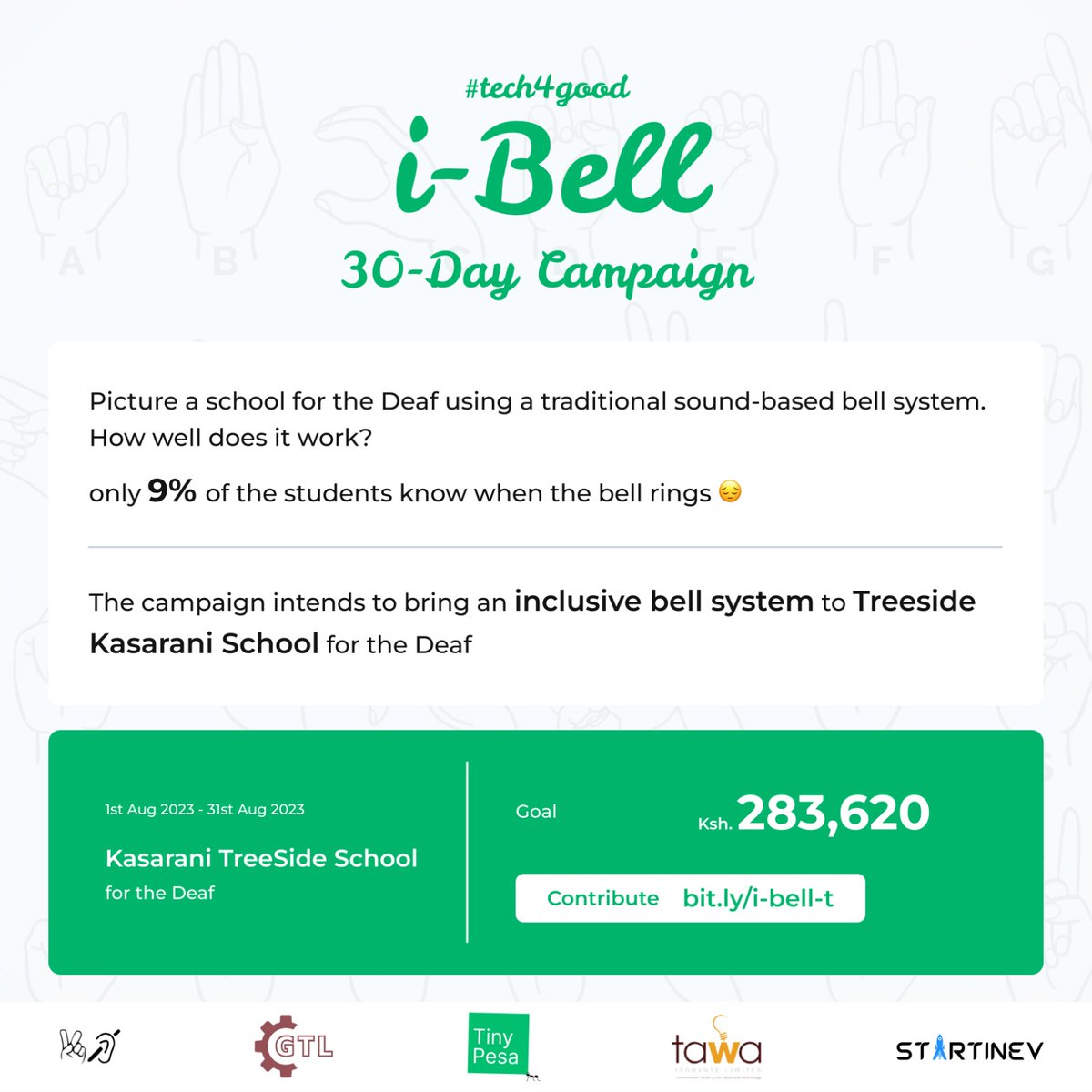 Imagine a school where the bell system is ineffective. 

How do the students know when its time for the next class, or how are they alerted of emergencies?

Help us bring a more effective system to Kasarani Treeside School for the Deaf: bit.ly/i-bell-t