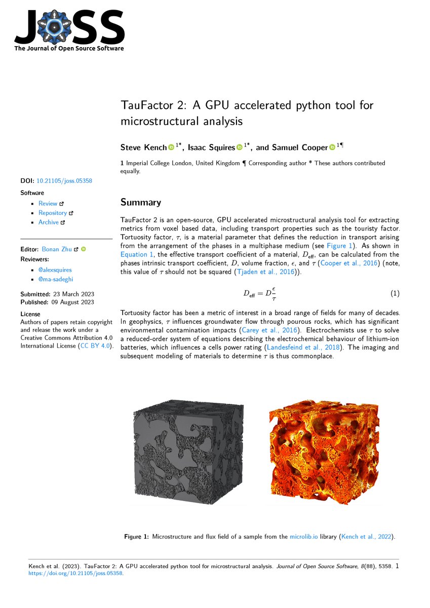 🪨 TauFactor 2 is out now 🪨 Excited to share our latest paper on our new tool for extracting microstructural metrics in porous media using lightning-fast GPU acceleration 🚀 some more about it 👇