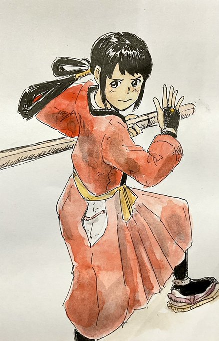 #格ゲーキャラ描こうぜ 月華の剣士2の幸薄可愛い高嶺響さん。 クールで可憐な居合い女子なんですが、人斬りモードでだんだん病んでいくのもなかなか凝ってましたね。