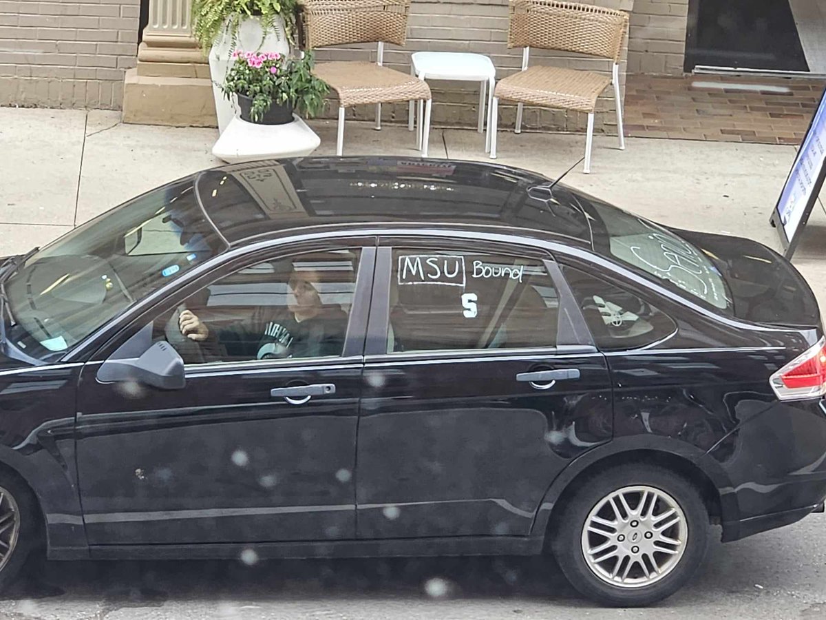 GTSD_raul's tweet photo. While working at my second-floor office yesterday, I saw this car parked on the street below and I ran downstairs in hopes of meeting its owner and congratulating her. 

I found out that @michiganstateu was her only choice and she's ecstatic to be a Spartan. #MSUbound #GoGreen https://t.co/bHQaXkniqW