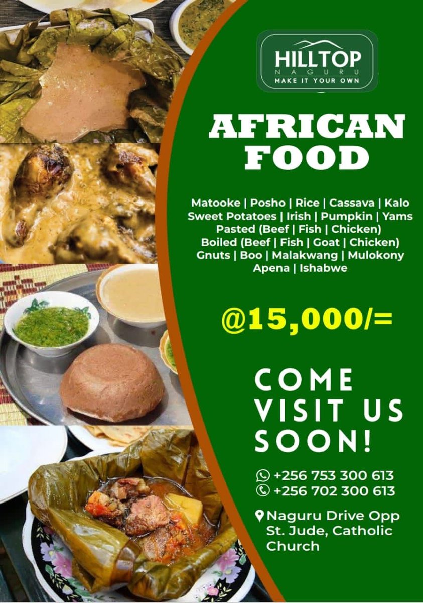 Have you tasted our delicious African food😋Look no further HilltopNaguru has got your sorted the African way passby today