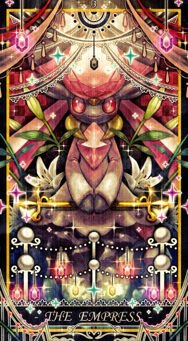ポケモン・タロットカード  0【愚者】:ミュウ 1【魔術師】:フーパ 2【女教皇】:クレセリア 3【女帝】:ディアンシー  #ポケモン #ポケモンイラスト