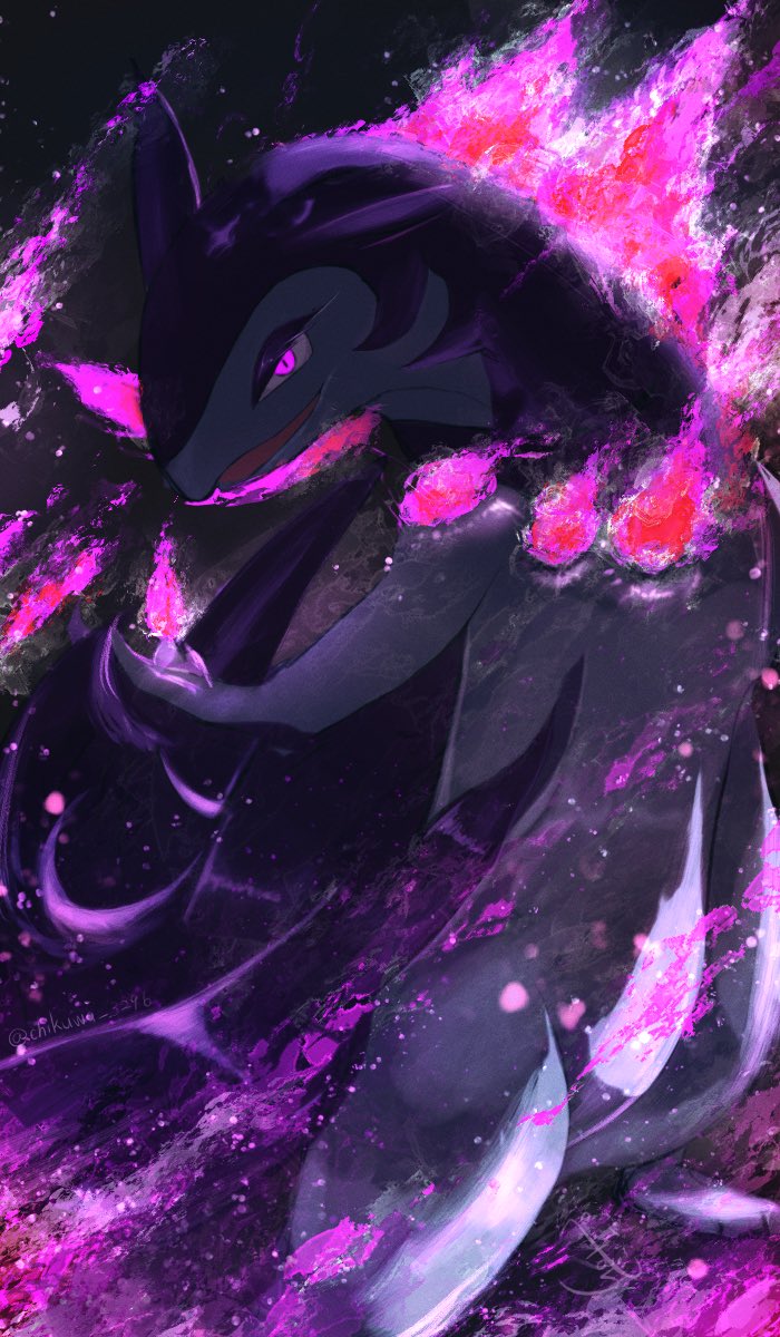 pokemon (creature) solo no humans fire purple fire open mouth purple eyes  illustration images