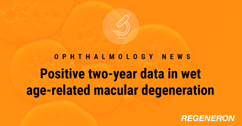Regeneron's tweet photo. Today, we shared positive two-year data from the pivotal clinical trial evaluating our treatment for people living with wet age-related macular degeneration. Learn more: https://t.co/l6uUJW4FPw #RetinalDiseases