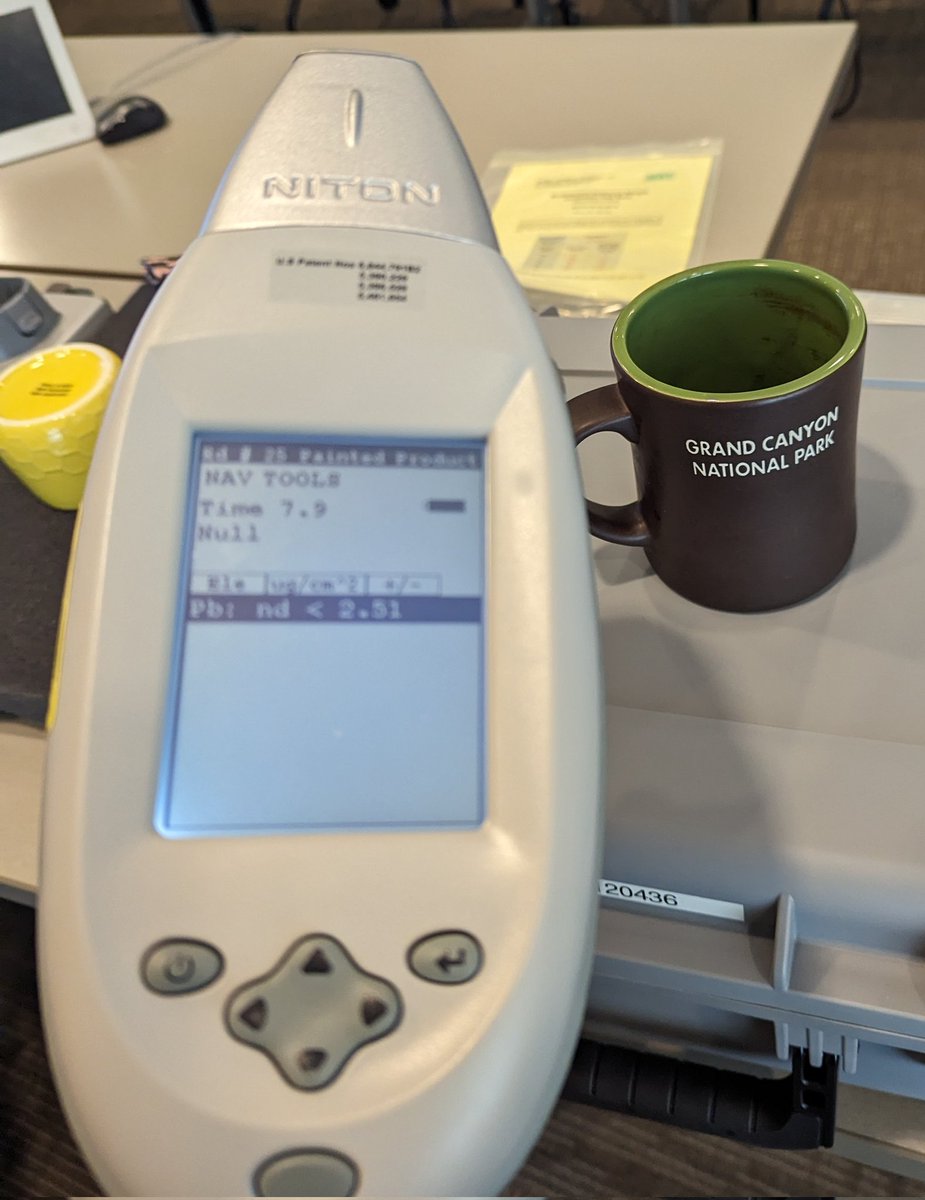 The pXRF is so cool. Rapid and informative. Thanks <a href="/EPdelrio/">Michelle Del Rio</a> for letting me sit in on the training. And it's nice to know Pb in my mug is below the LOD!